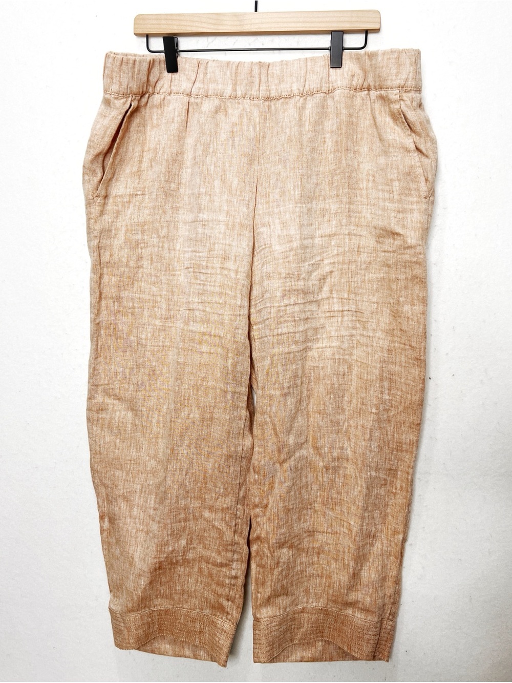 Pure Jill Trapunto Cropped Linen Pants  Heathered Rust Elastic Waist 100% Linen
